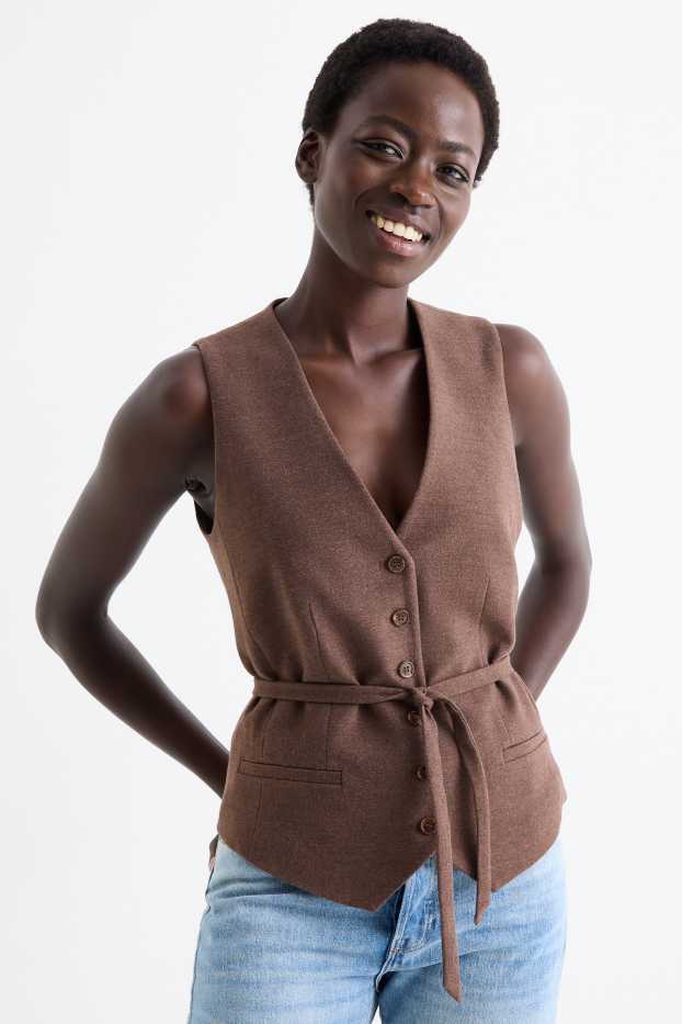 Mujer - Chaleco de oficina - slim fit - marrón