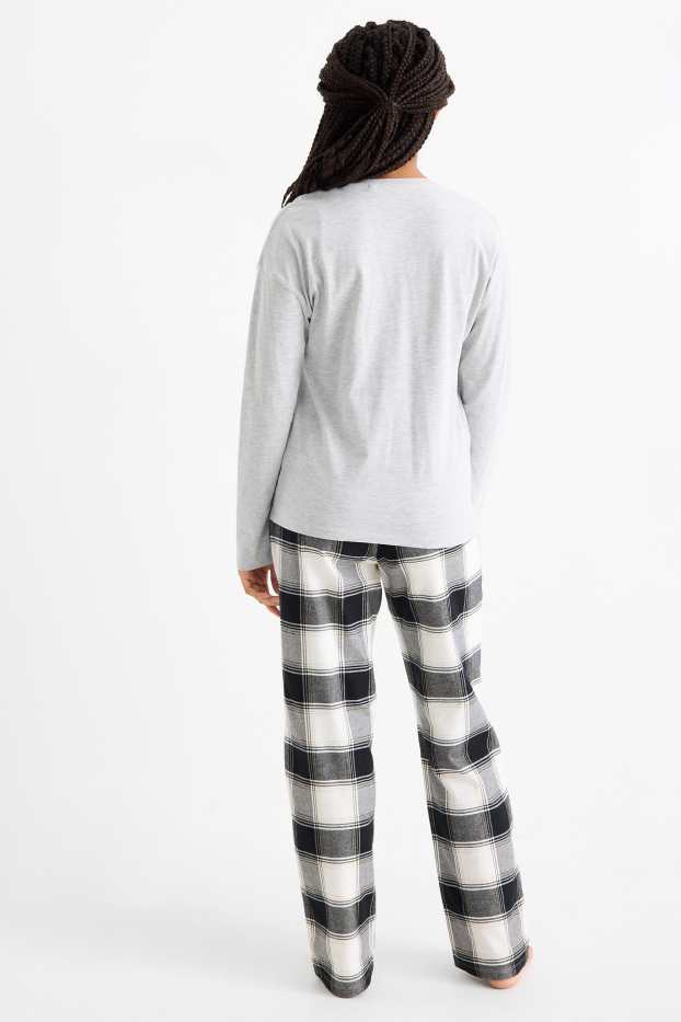 Kinder Mädchen - New York - Pyjama mit Flanellhose - 2 teilig - hellgrau-melange