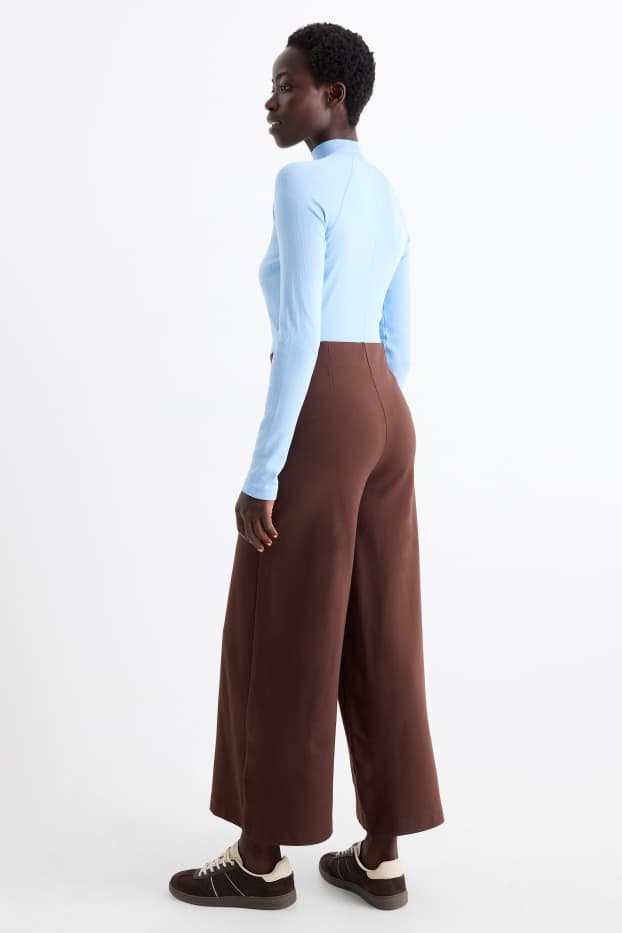 Damen - Jersey-Hose - High Waist - Wide Leg - dunkelbraun