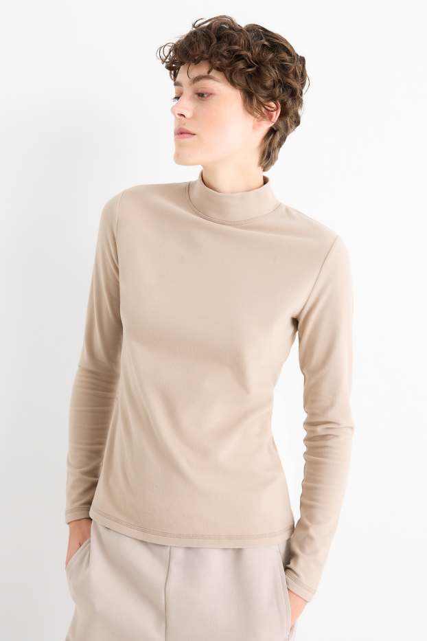 Femei - Tricou cu mânecă lungă termoizolant din fleece - regular fit - bej deschis