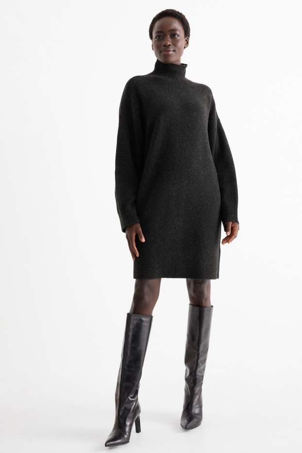 Dames - Gebreide jurk - straight fit - donkergrijs
