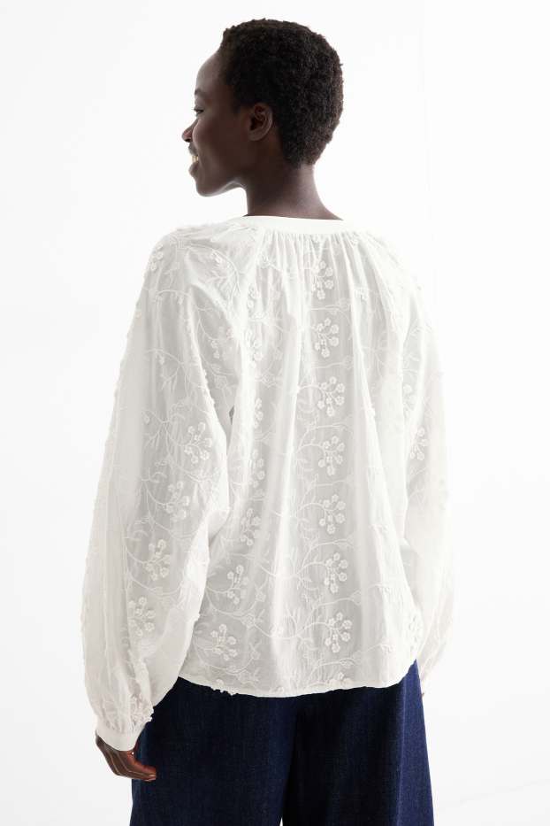 Damen - Bluse mit V-Ausschnitt - weiss