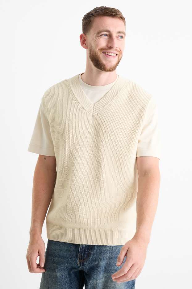Men - Slipover - ribbed - light beige