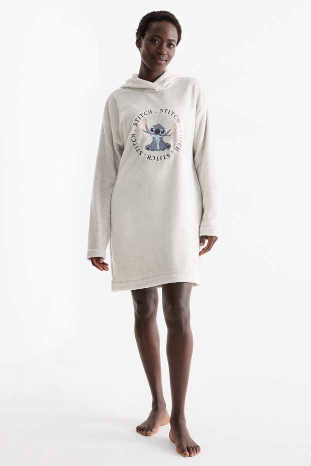 Women - Fleece nightdress with hood - Lilo & Stitch - light gray