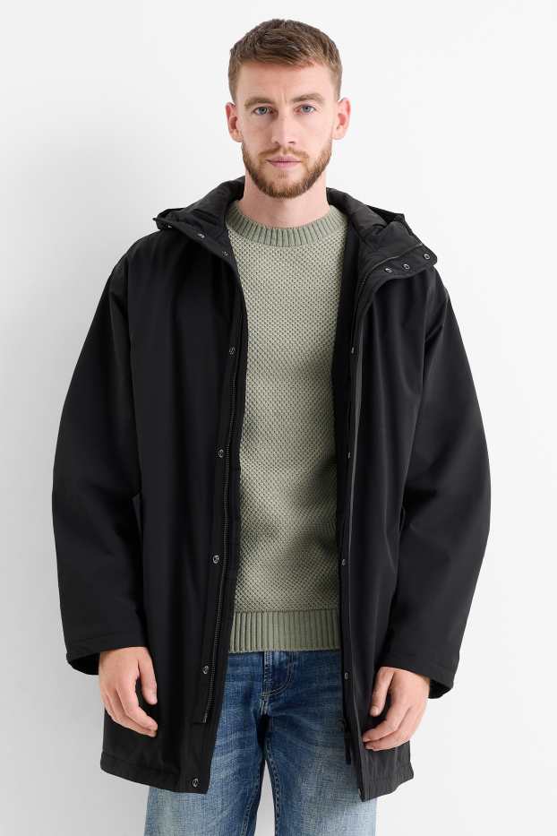 Hombre - Parka con capucha - forrada - hidrófuga - negro