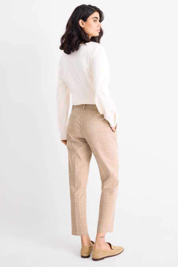 Femmes - Pantalon de bureau - mid waist - coupe cigarette - à carreaux - beige