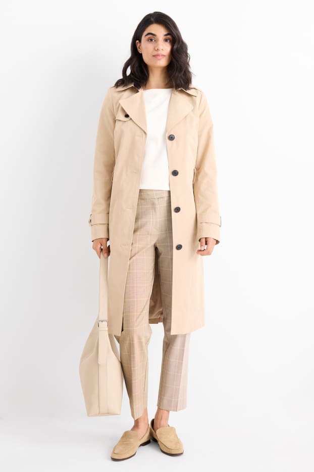 Femmes - Pantalon de bureau - mid waist - coupe cigarette - à carreaux - beige