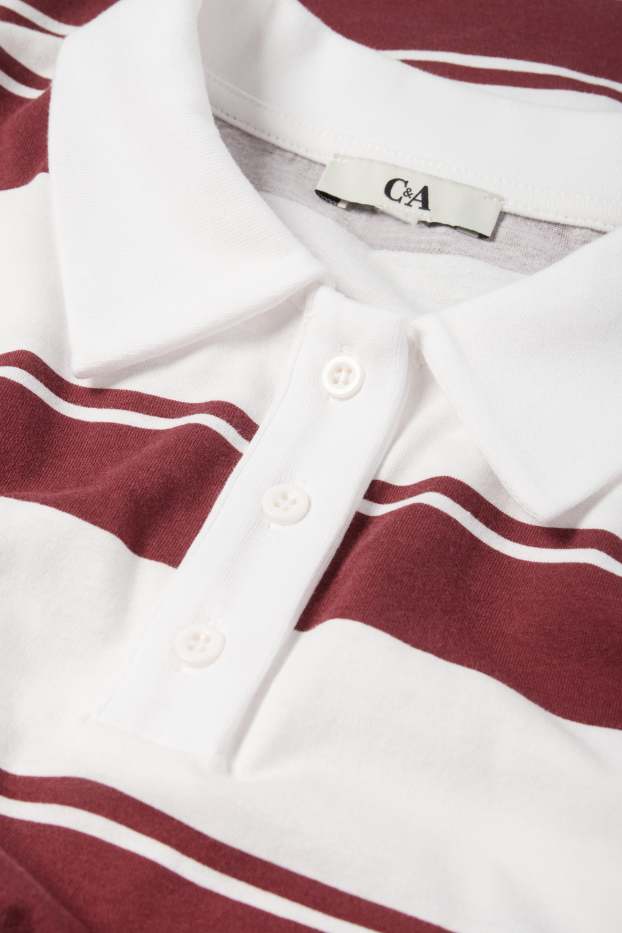 Mujer - Polo de manga larga - regular fit - de rayas - blanco / rojo