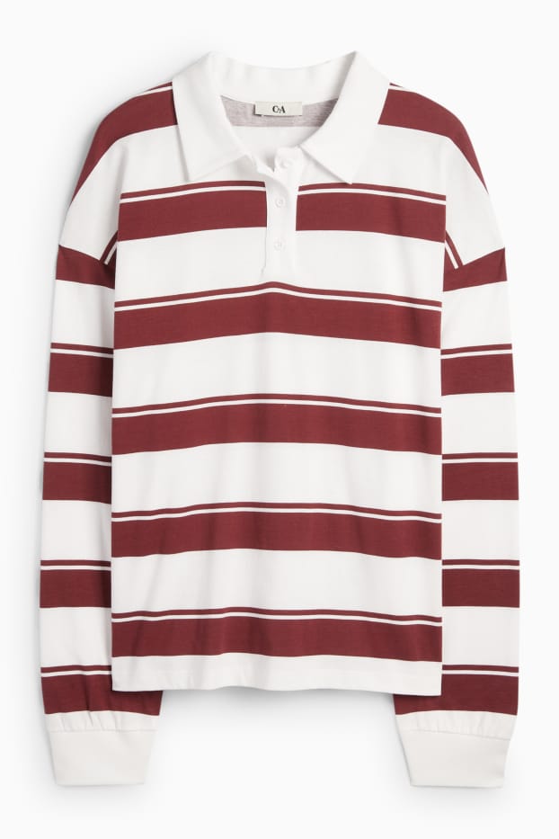 Mujer - Polo de manga larga - regular fit - de rayas - blanco / rojo