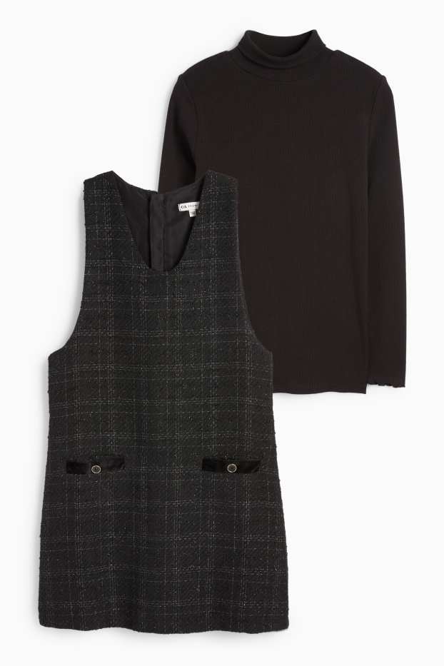 Copii - Fete - Set - bluză cu guler rulat și rochie din bouclé - 2 piese - negru