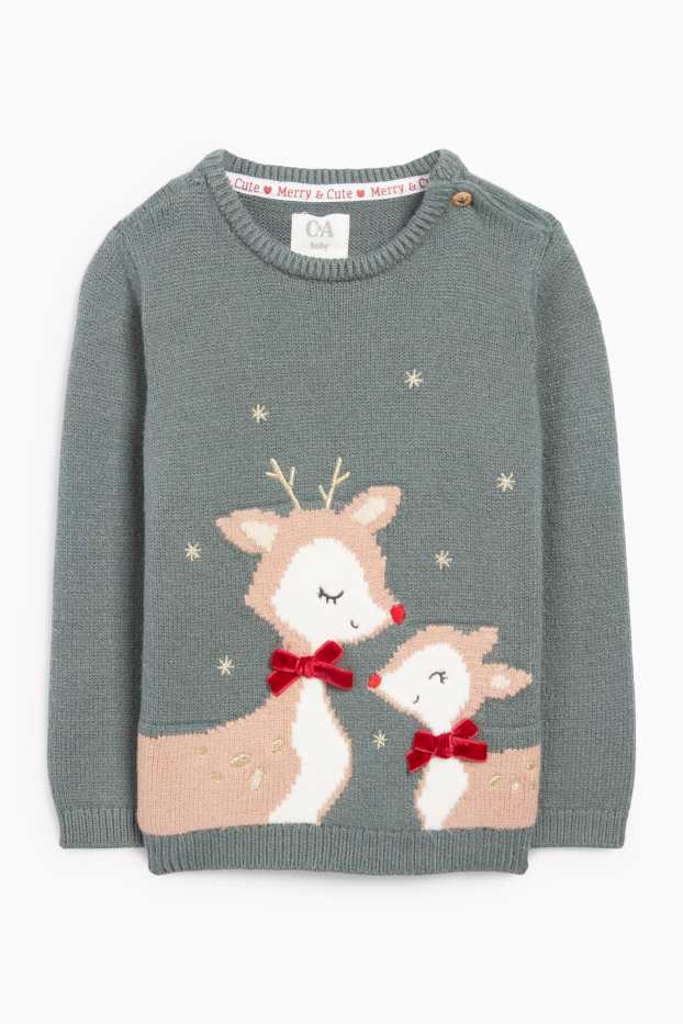 Bébés filles - Renne - pull de Noël pour bébé - vert