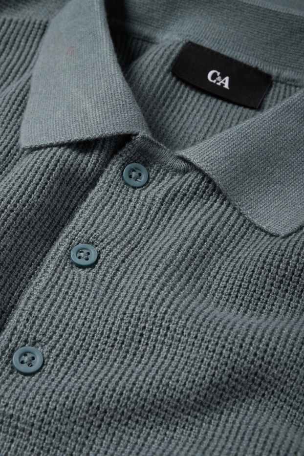 Hommes - Polo à manches longues - regular fit - en maille - finition texturée - vert