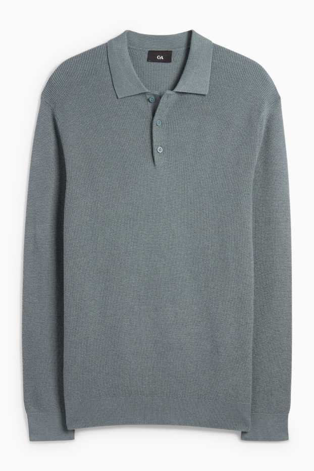 Hommes - Polo à manches longues - regular fit - en maille - finition texturée - vert