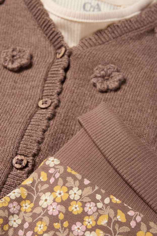 Baby Mädchen - Blümchen - Baby-Outfit - 3 teilig - braun