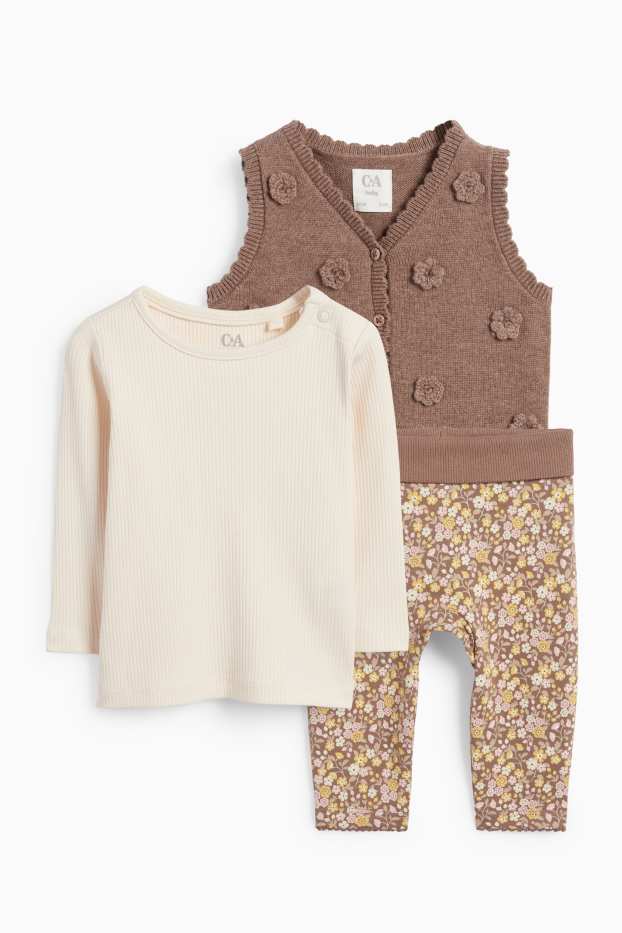 Baby Mädchen - Blümchen - Baby-Outfit - 3 teilig - braun