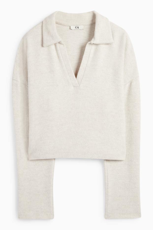 Femmes - Pull - finition côtelée - beige clair