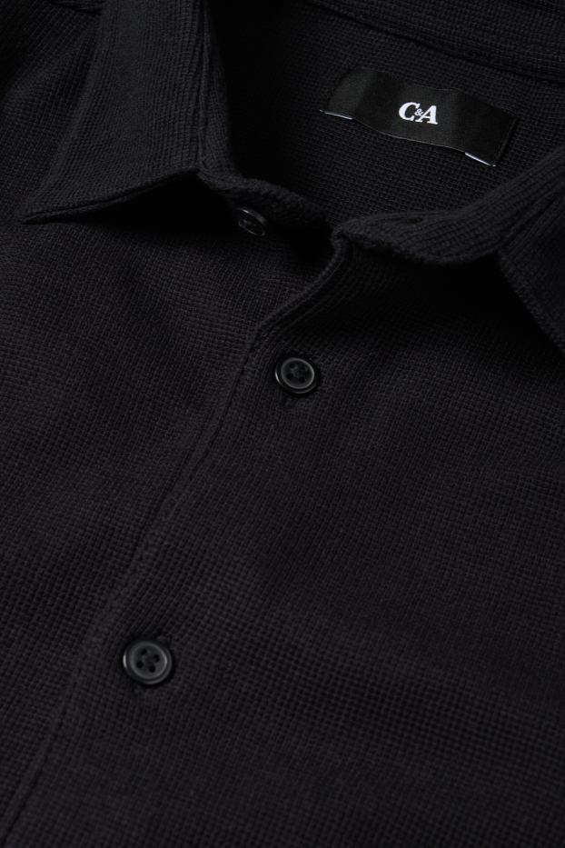 Men - Shirt - regular fit - kent collar - textured - black