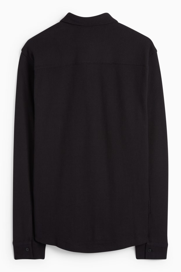 Men - Shirt - regular fit - kent collar - textured - black