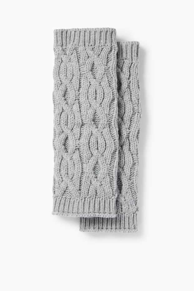 Women - Leg/arm warmers - cable knit pattern - light gray