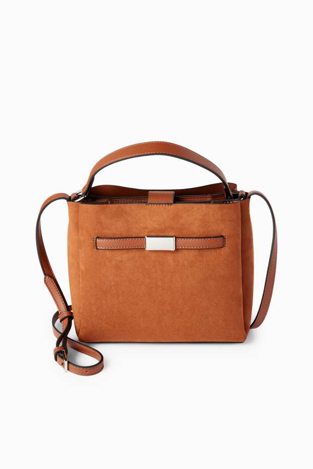 Damen - Kleiner Shopper - Velourslederimitat - hellbraun