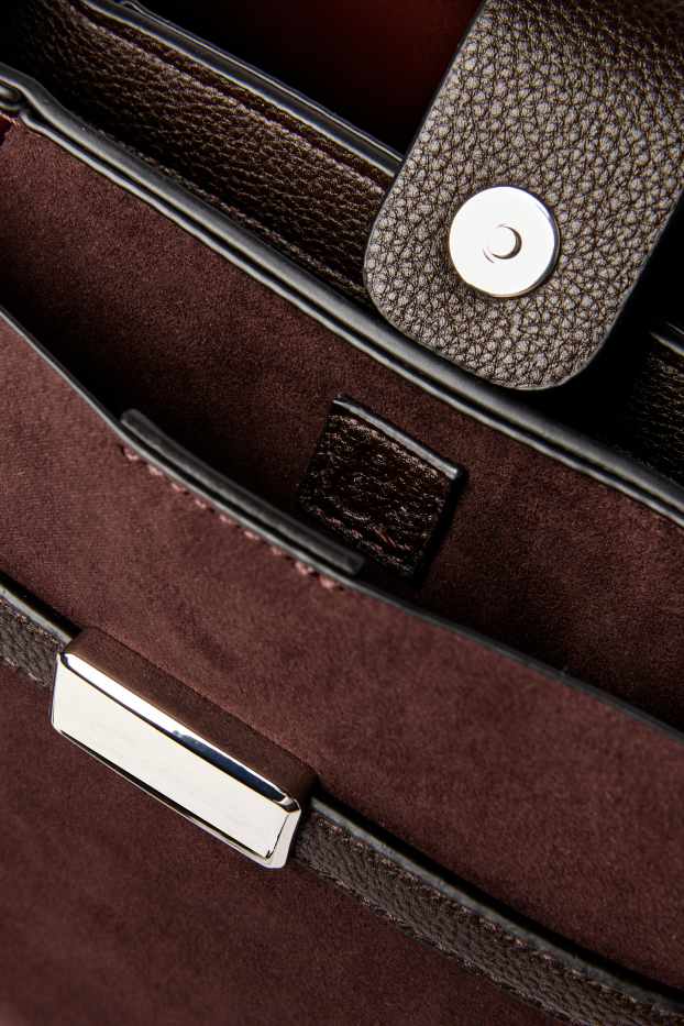 Femei - Geantă shopper mică - imitație de piele întoarsă - maro închis