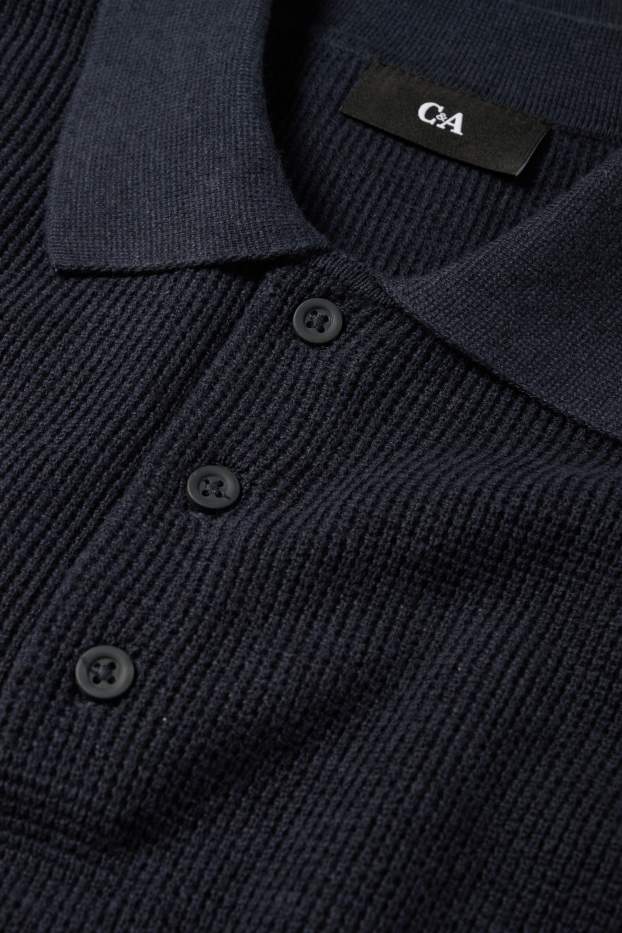 Herren - Langarm-Poloshirt - Regular Fit - gestrickt - strukturiert - dunkelblau