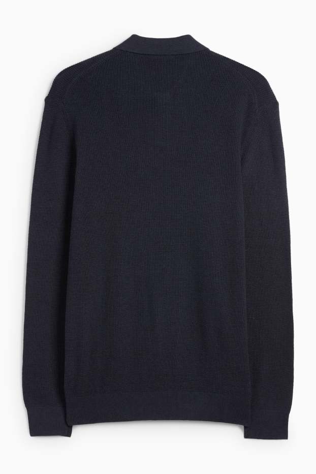 Herren - Langarm-Poloshirt - Regular Fit - gestrickt - strukturiert - dunkelblau