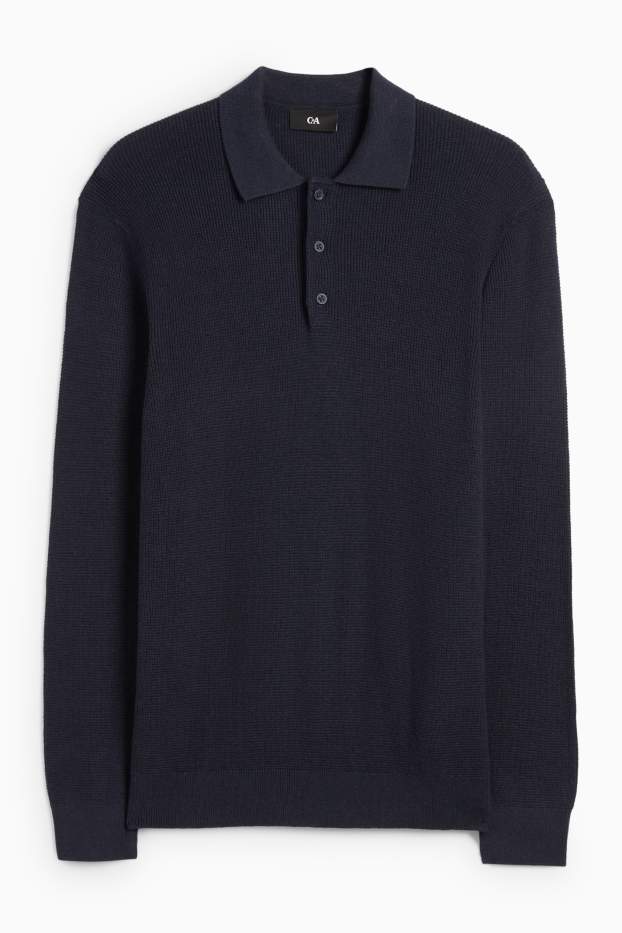 Herren - Langarm-Poloshirt - Regular Fit - gestrickt - strukturiert - dunkelblau