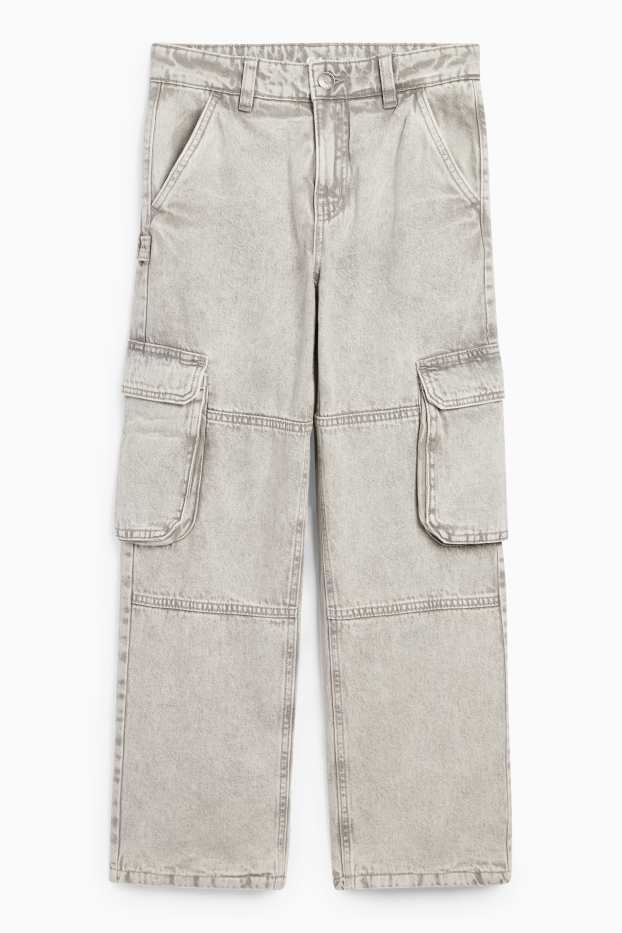 Kinder Buben - Cargo Jeans - Thermojeans - helljeansgrau
