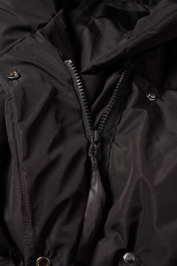 Women - Quilted jacket with hood - water-repellent - black