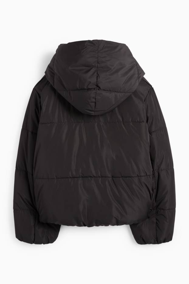 Women - Quilted jacket with hood - water-repellent - black