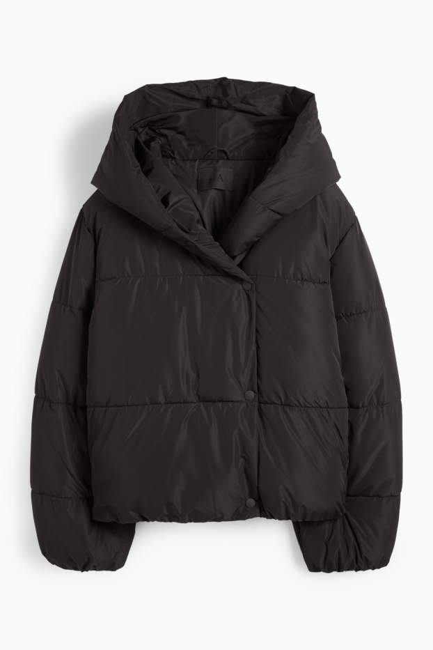 Women - Quilted jacket with hood - water-repellent - black