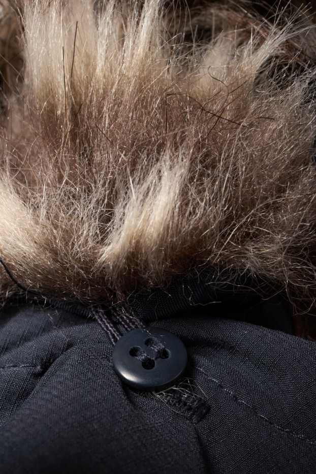 Kinderen: jongens - Donzen jas met capuchon en rand van imitatiebont - donkerblauw