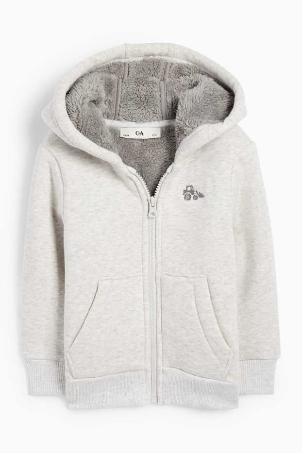 Kinder Jungen - Bagger - Sweatjacke mit Kapuze - hellgrau-melange