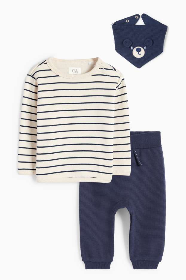 Miminka - chlapci - Motiv medvídka - outfit pro miminka - s plyšovou výplní - 3dílný - modrá/béžová