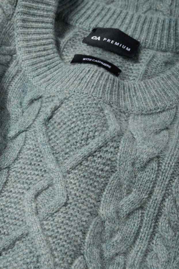 Hommes - Pull en cachemire mélangé - laine mélangée - motif tressé - vert