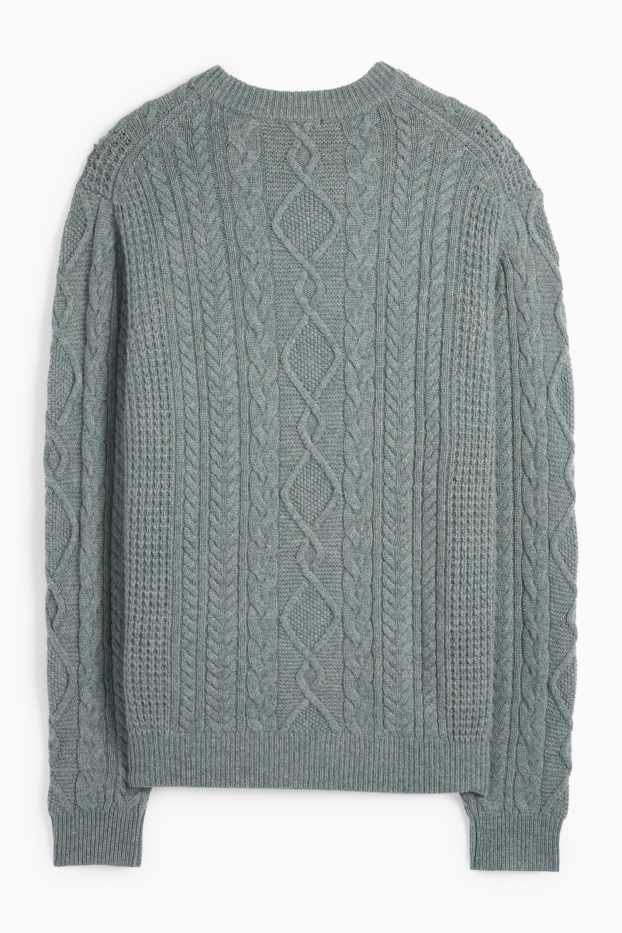 Hommes - Pull en cachemire mélangé - laine mélangée - motif tressé - vert