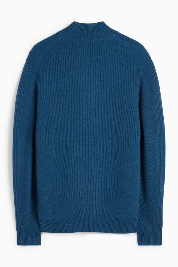 Herren - Pullover mit Kaschmir-Anteil - Woll-Mix - gerippt - dunkelblau
