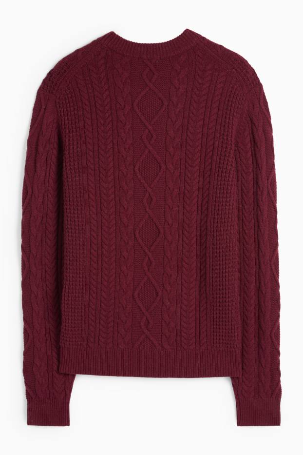 Hommes - Pull en cachemire mélangé - laine mélangée - motif tressé - bordeaux