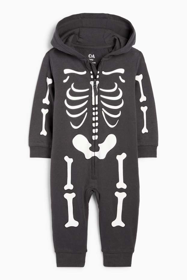 Baby Jungen - Skelett - Halloween-Baby-Overall - dunkelgrau