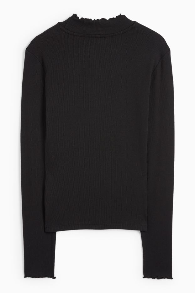 Women - Long sleeve top - slim fit - ribbed - black