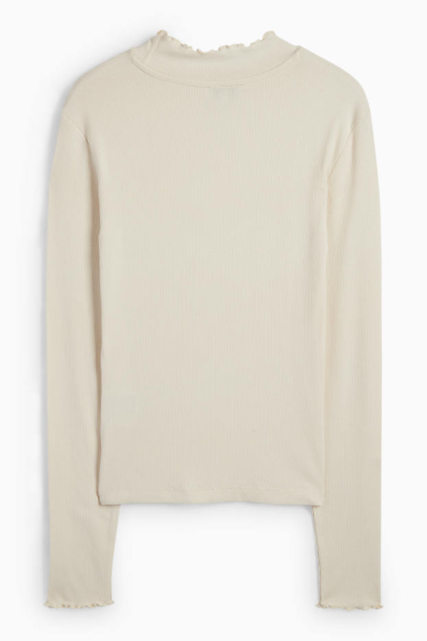 Women - Long sleeve top - slim fit - ribbed - creme