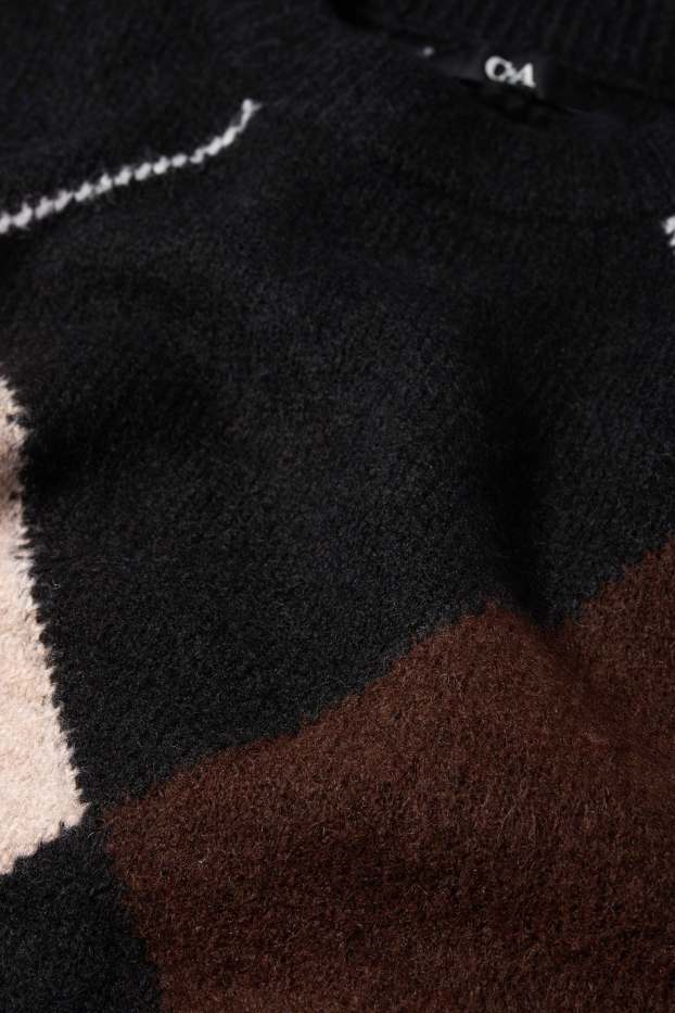 Dames - Trui - geruit - zwart / beige