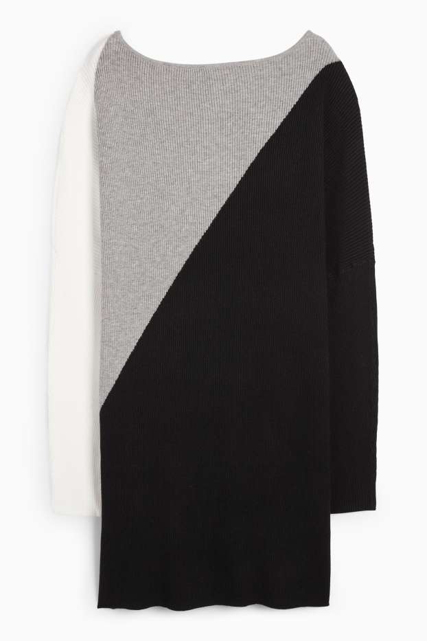 Femmes - Robe en maille - finition côtelée - noir / gris