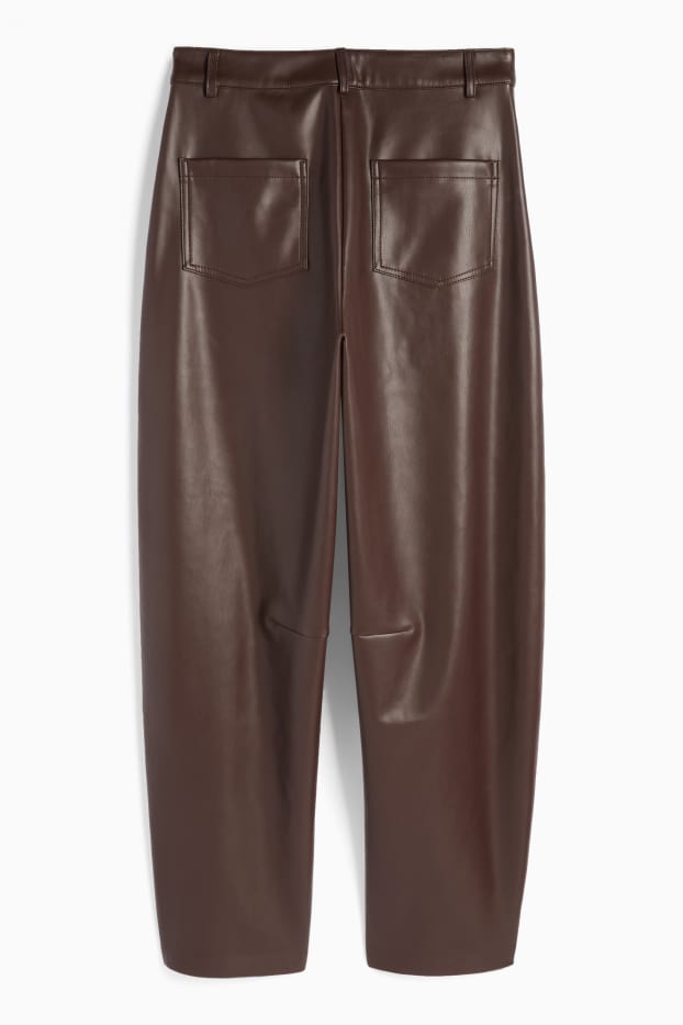 Femmes - Pantalon - mid waist - barrel leg - matière synthétique - marron foncé