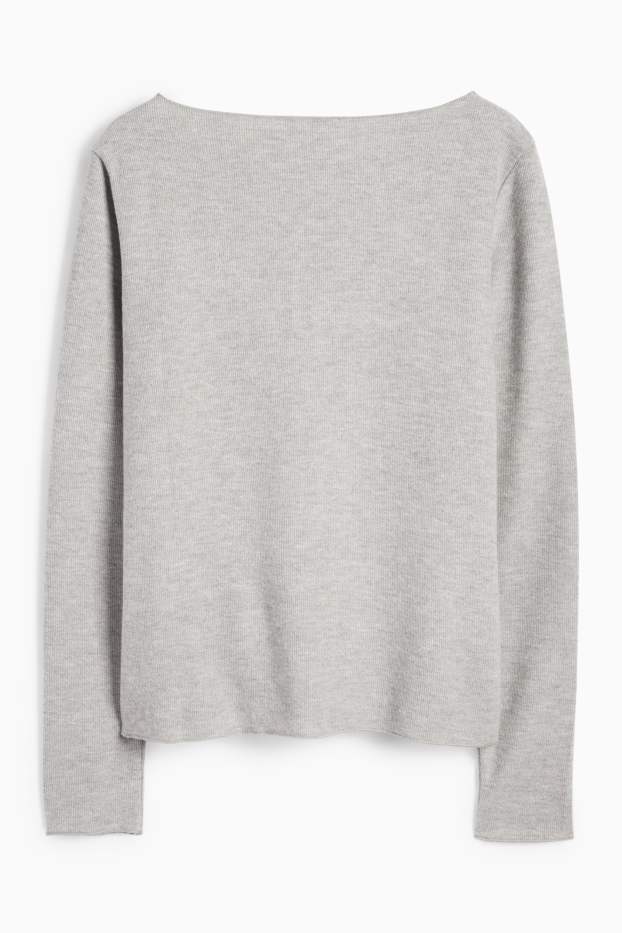 Femmes - Haut à manches longues - regular fit - finition côtelée - gris clair