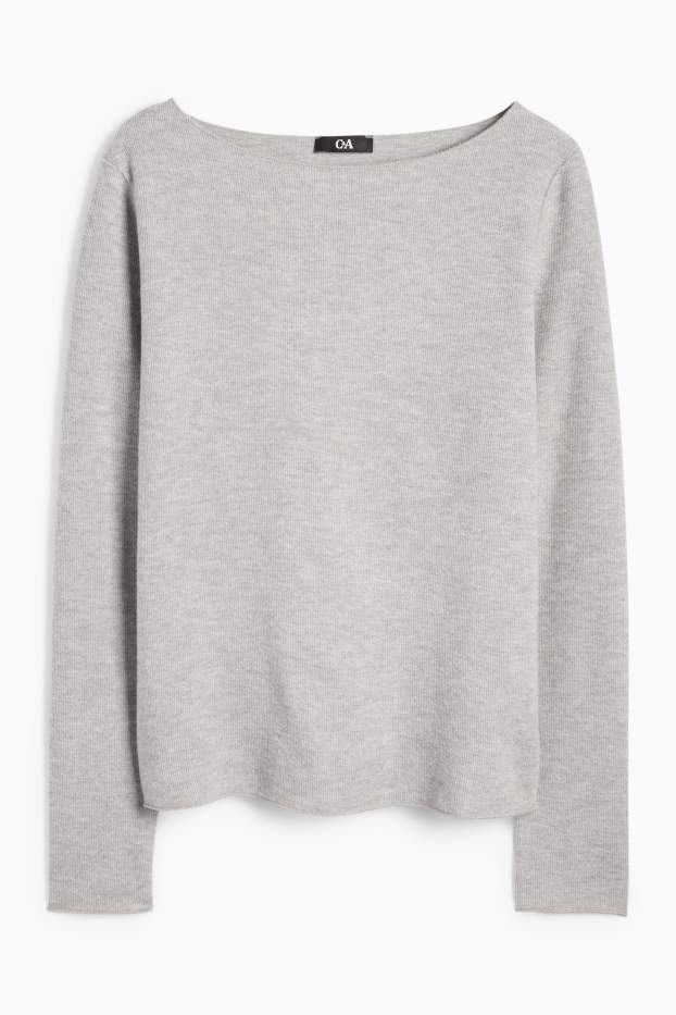 Femmes - Haut à manches longues - regular fit - finition côtelée - gris clair