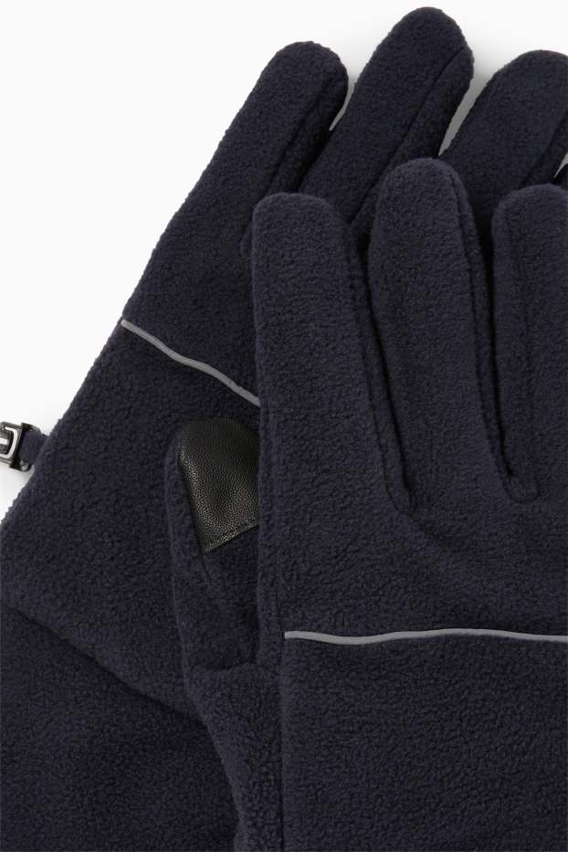Hommes - Gants pour écran tactile en polaire - doublé - bleu foncé