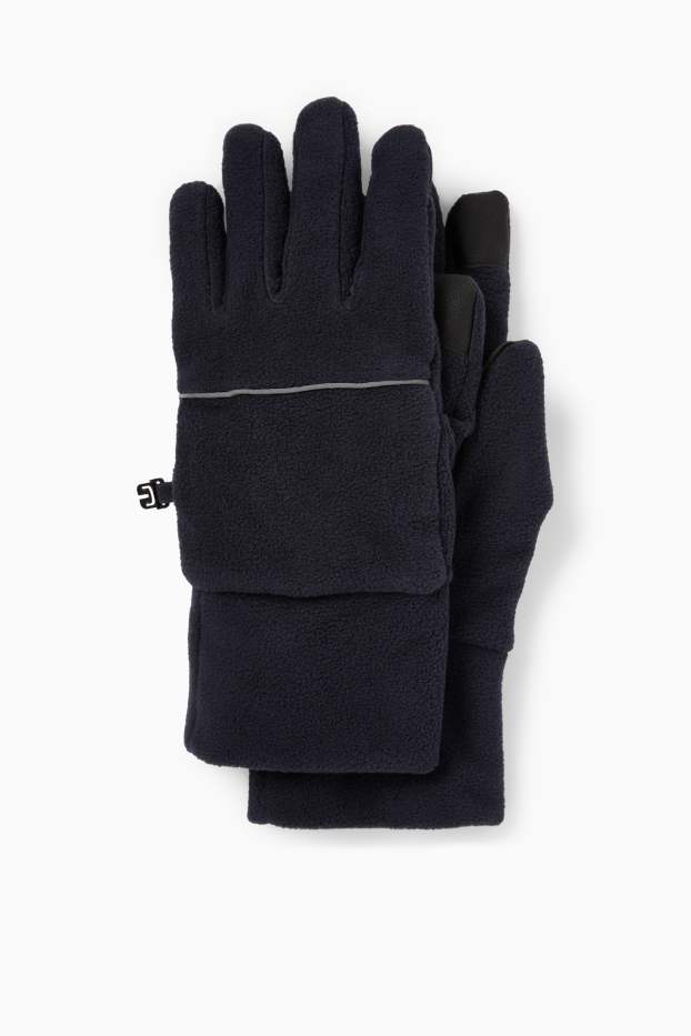 Hommes - Gants pour écran tactile en polaire - doublé - bleu foncé