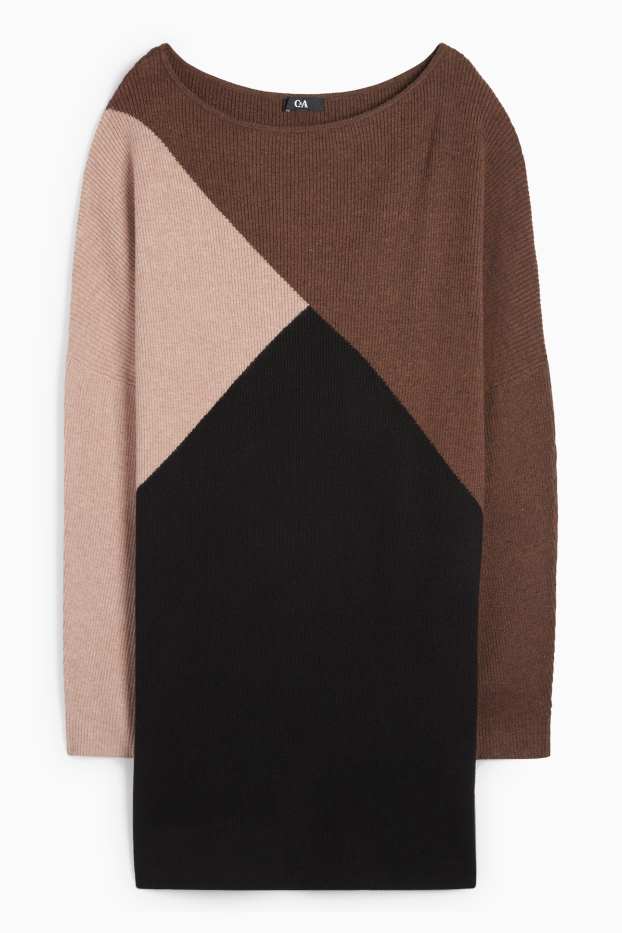 Damen - Strickkleid - gerippt - braun